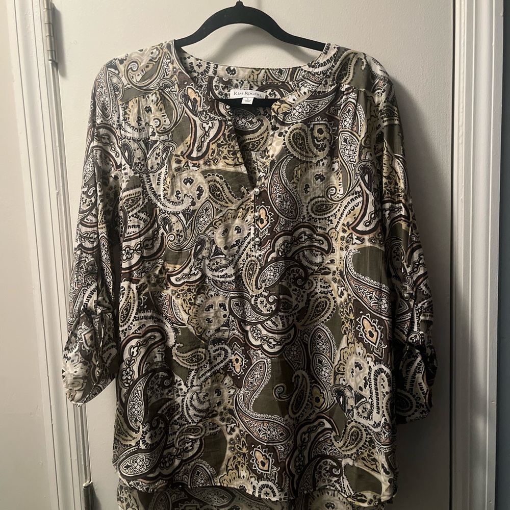 Kim Rogers Olive Paisley Blouse